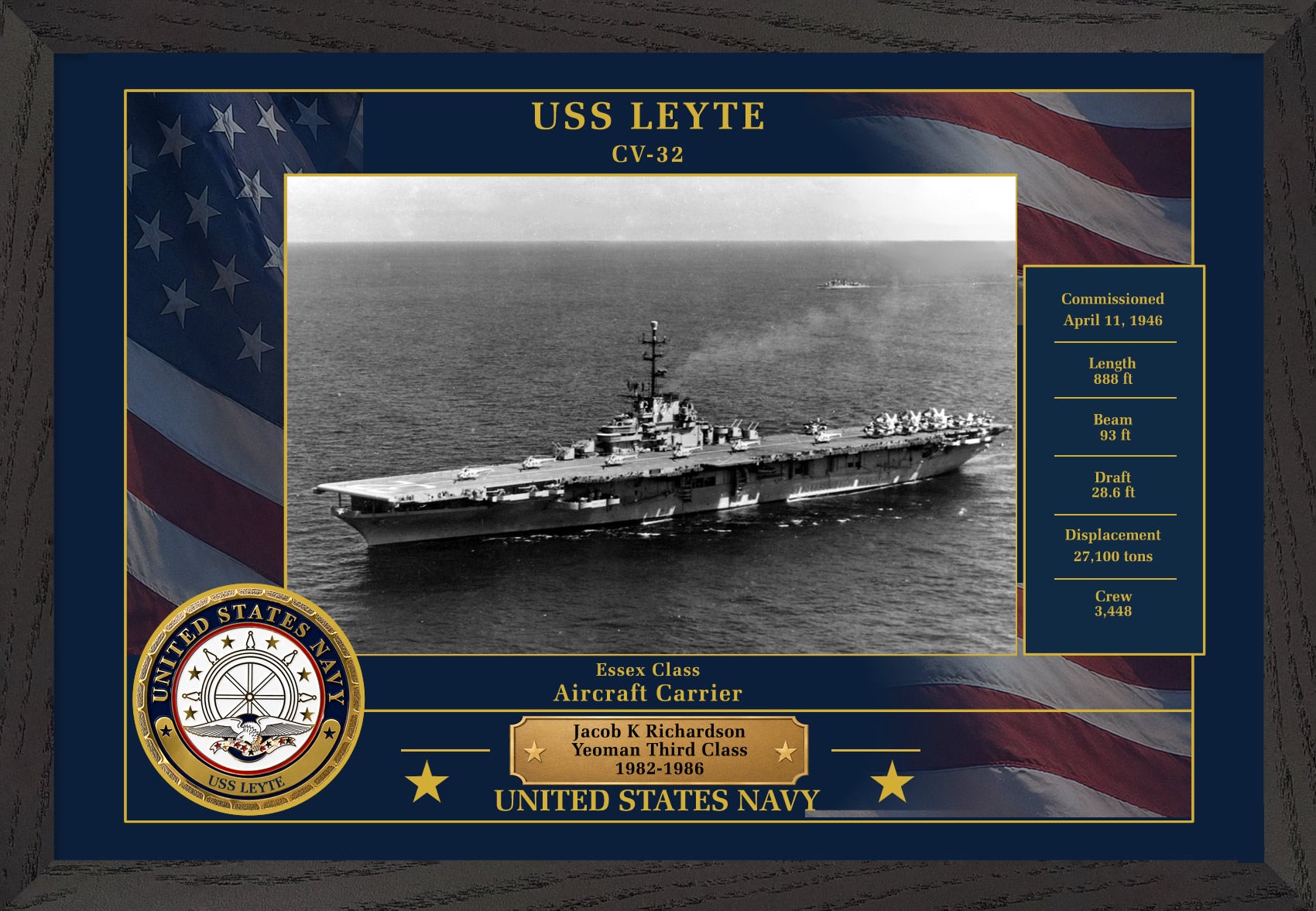 USS Leyte CV-32 Framed Patriotic Photo