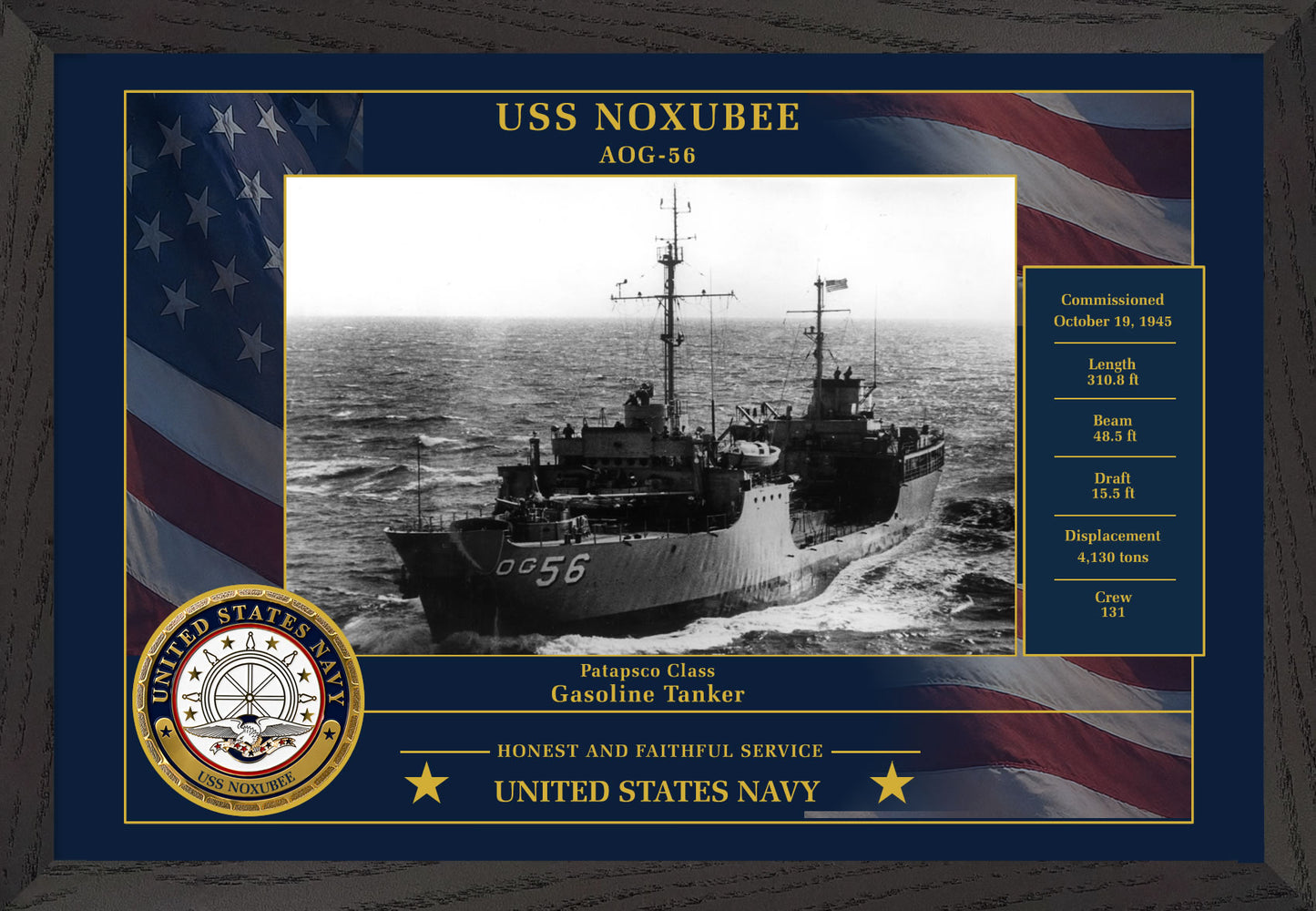 USS Noxubee AOG-56 Framed Patriotic Photo