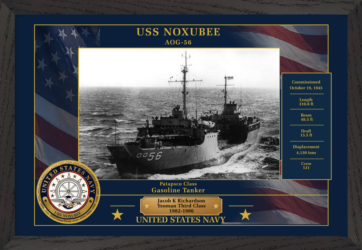 USS Noxubee AOG-56 Framed Patriotic Photo
