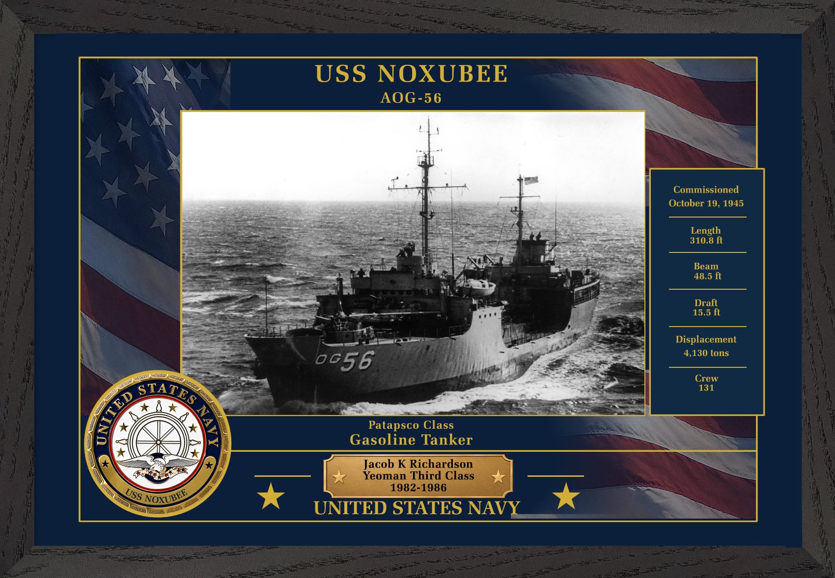 USS Noxubee AOG-56 Framed Patriotic Photo