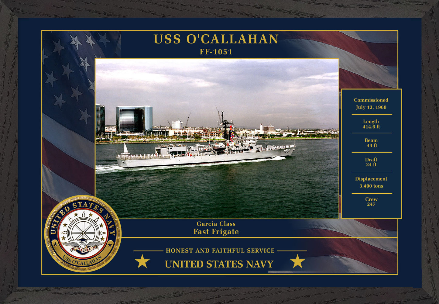USS Ocallahan FF-1051 Framed Patriotic Photo