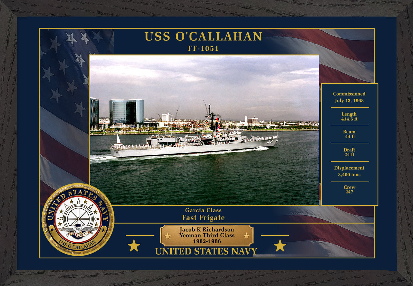 USS Ocallahan FF-1051 Framed Patriotic Photo