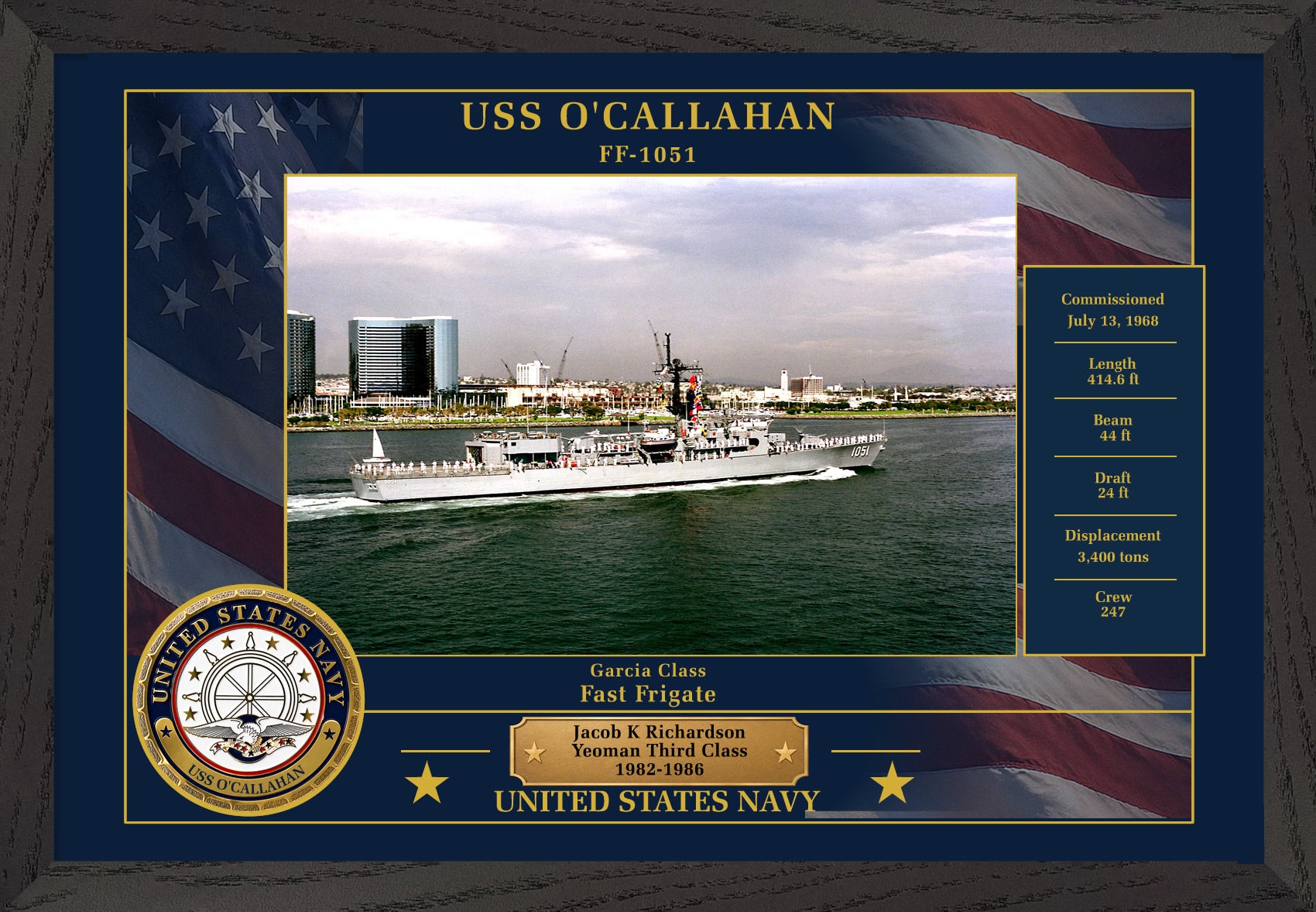 USS Ocallahan FF-1051 Framed Patriotic Photo
