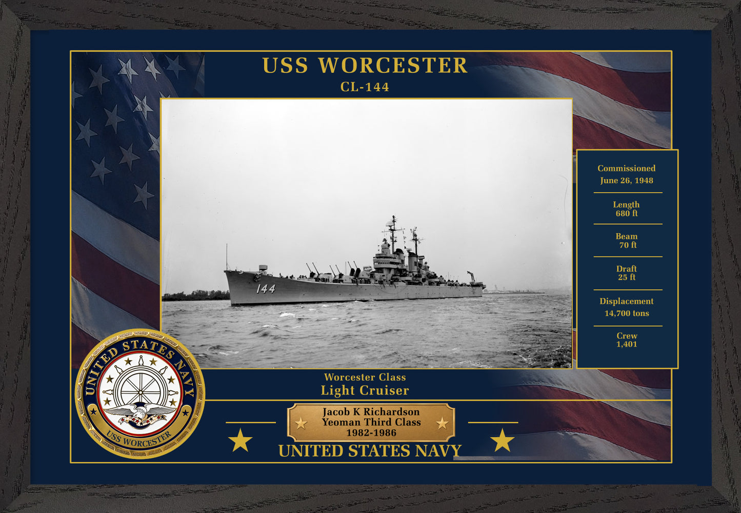 USS Worcester CL-144 Framed Patriotic Photo