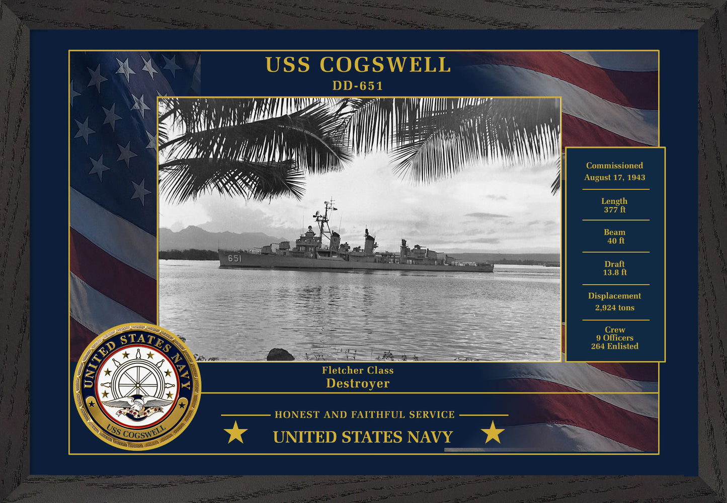 USS Cogswell DD-651 Framed Patriotic Photo
