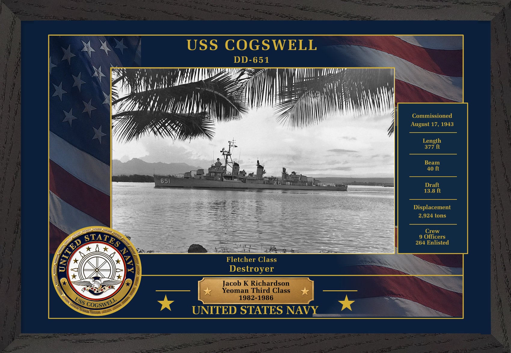 USS Cogswell DD-651 Framed Patriotic Photo