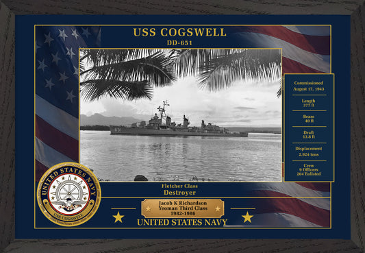 USS Cogswell DD-651 Framed Patriotic Photo