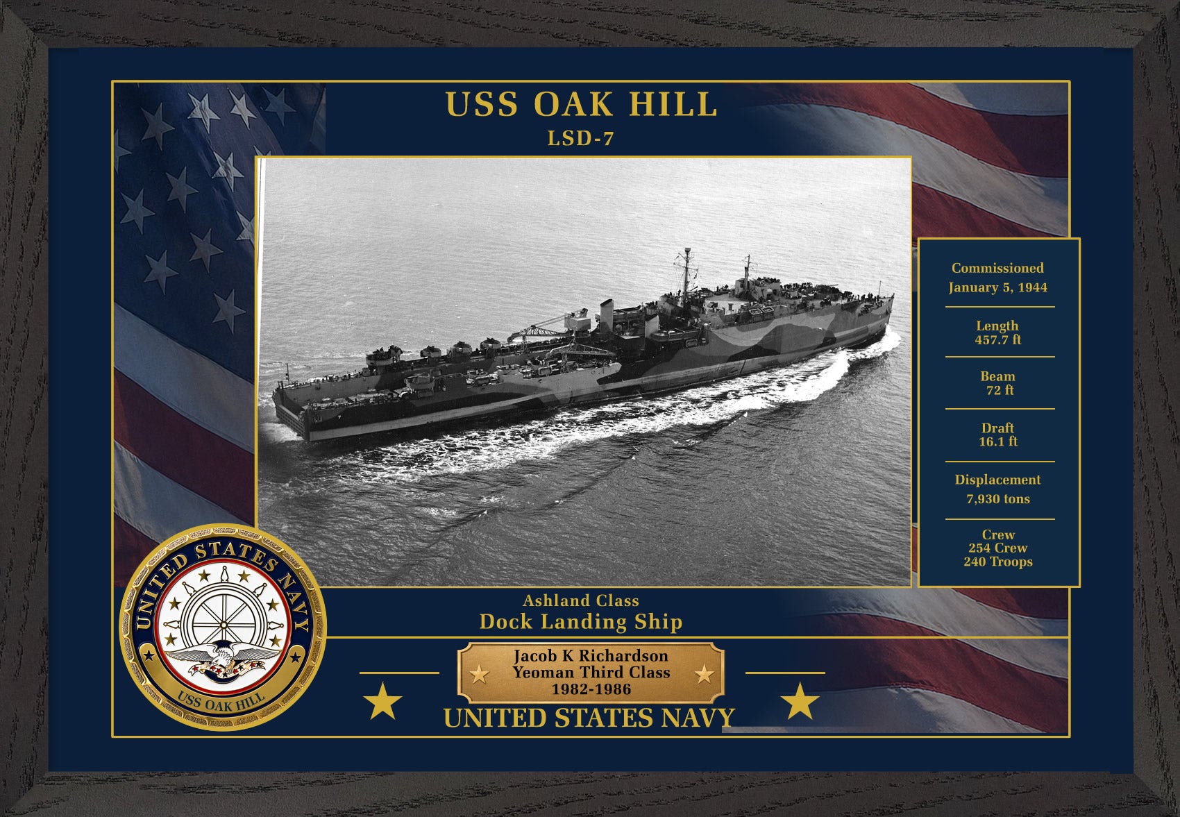 USS Oak Hill LSD-7 Framed Patriotic Photo