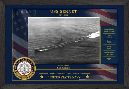 USS Sennet SS-408 Framed Patriotic Photo