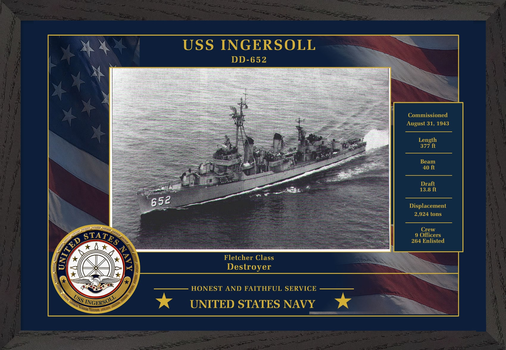 USS Ingersoll DD-652 Framed Patriotic Photo