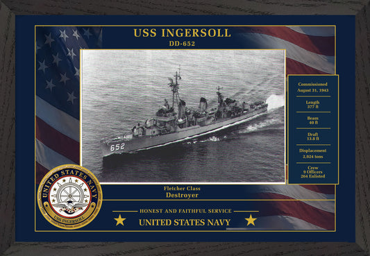 USS Ingersoll DD-652 Framed Patriotic Photo