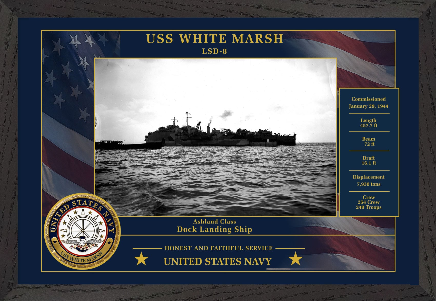 USS White Marsh LSD-8 Framed Patriotic Photo