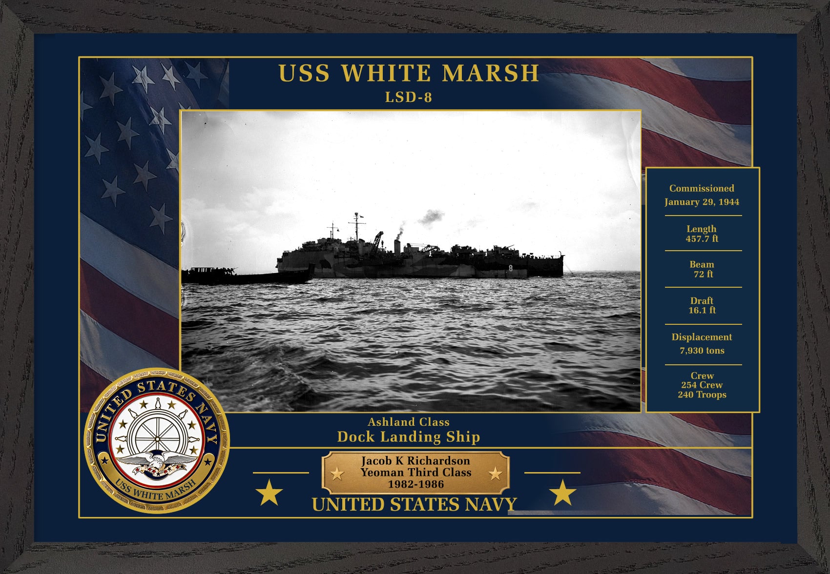 USS White Marsh LSD-8 Framed Patriotic Photo