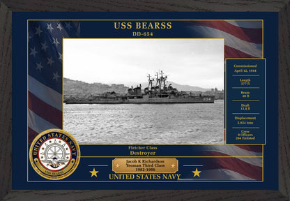 USS Bearss DD-654 Framed Patriotic Photo