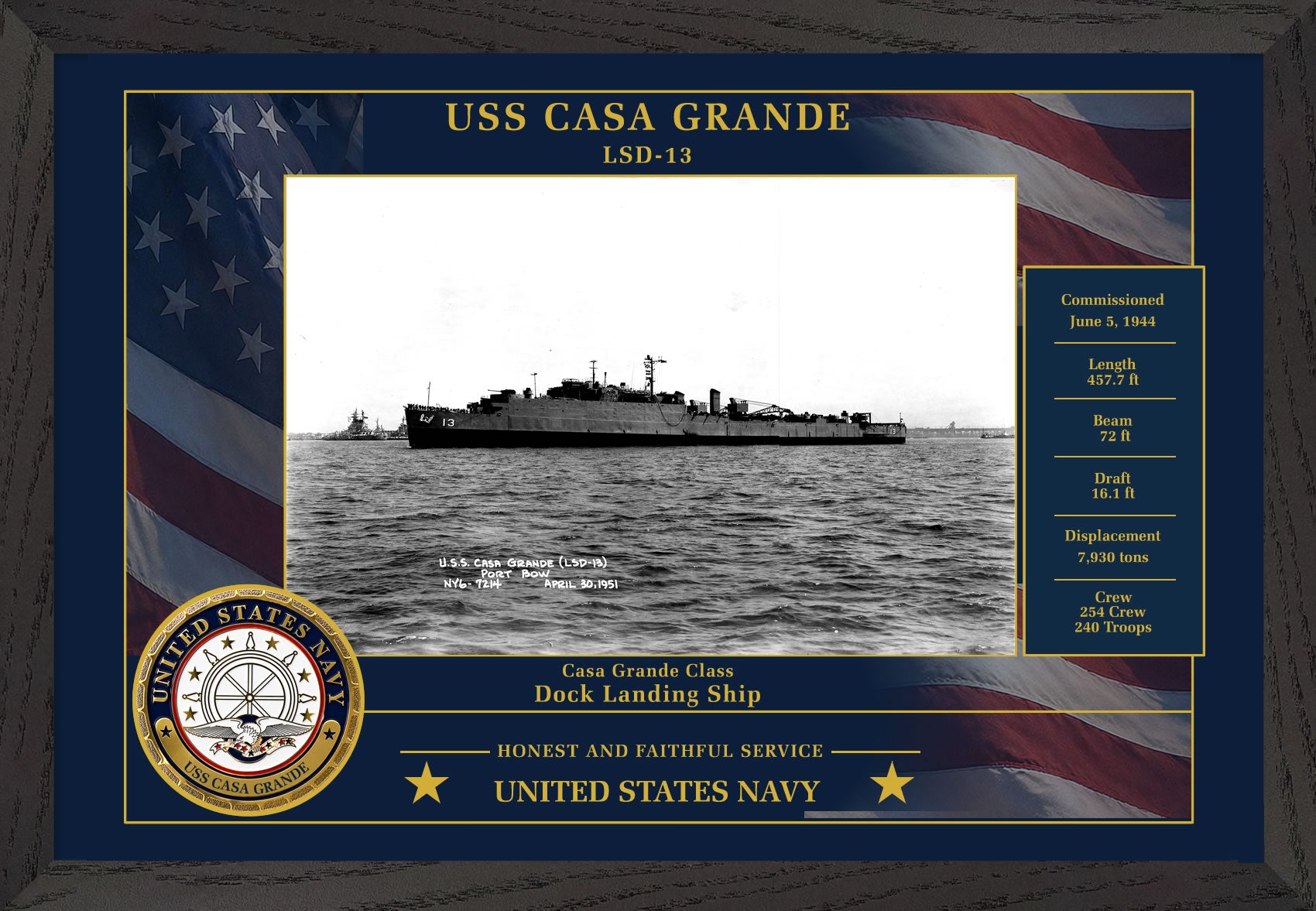 USS Casa Grande LSD-13 Framed Patriotic Photo