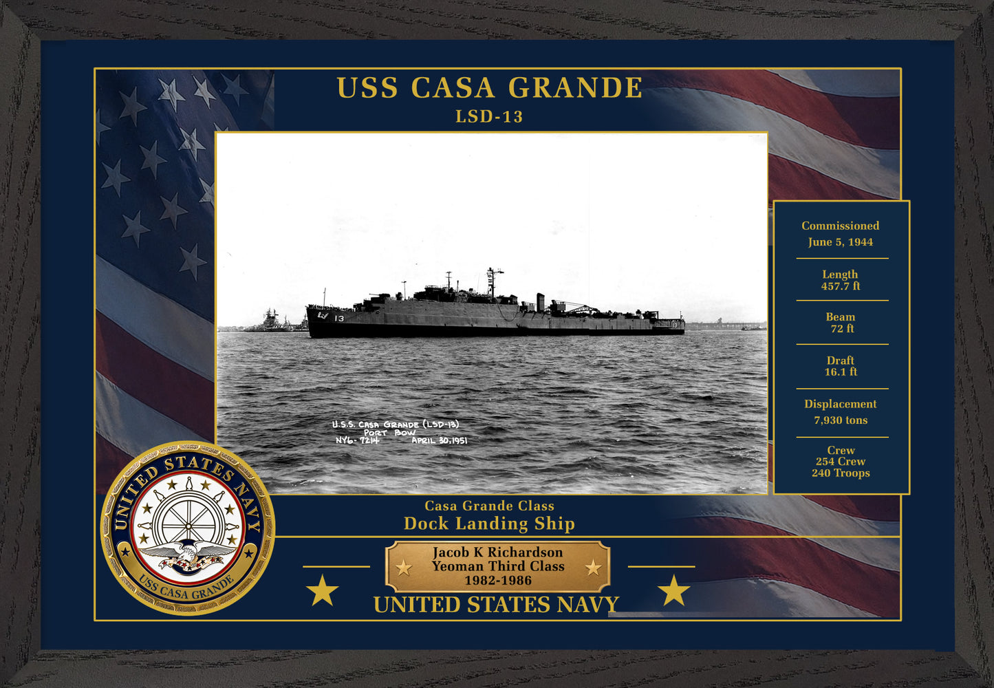 USS Casa Grande LSD-13 Framed Patriotic Photo