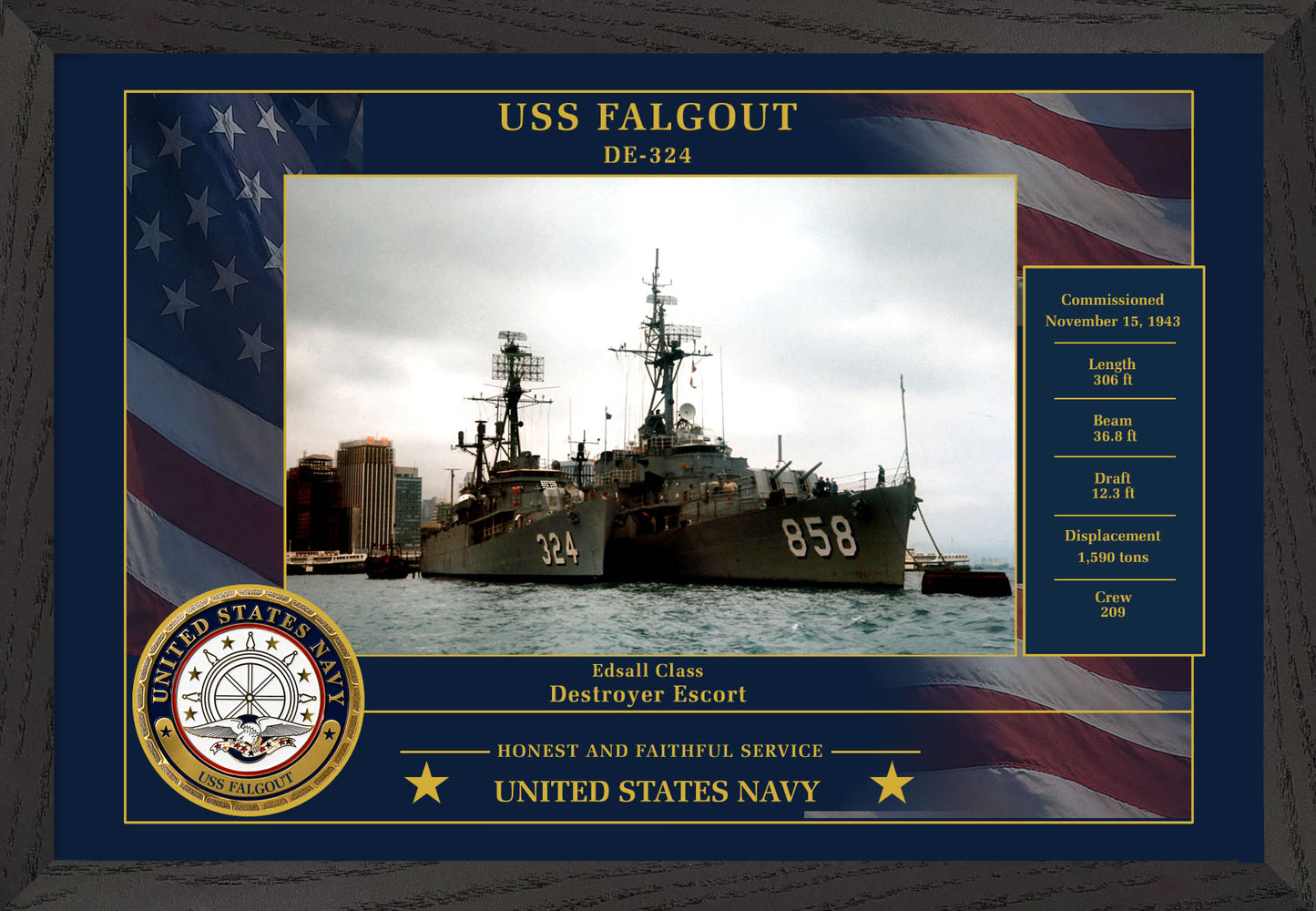 USS Falgout DE-324 Framed Patriotic Photo