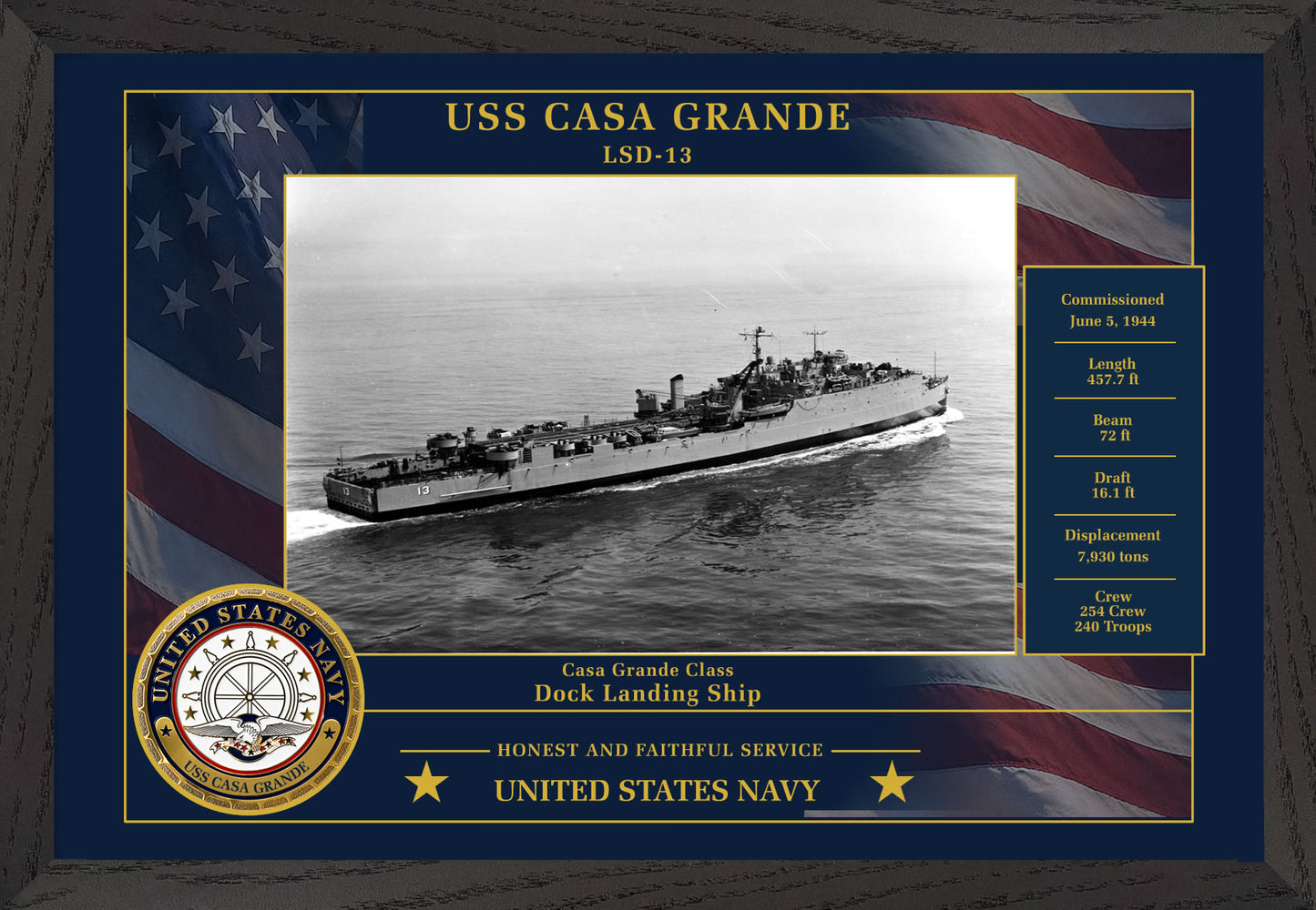 USS Casa Grande LSD-13 Framed Patriotic Photo
