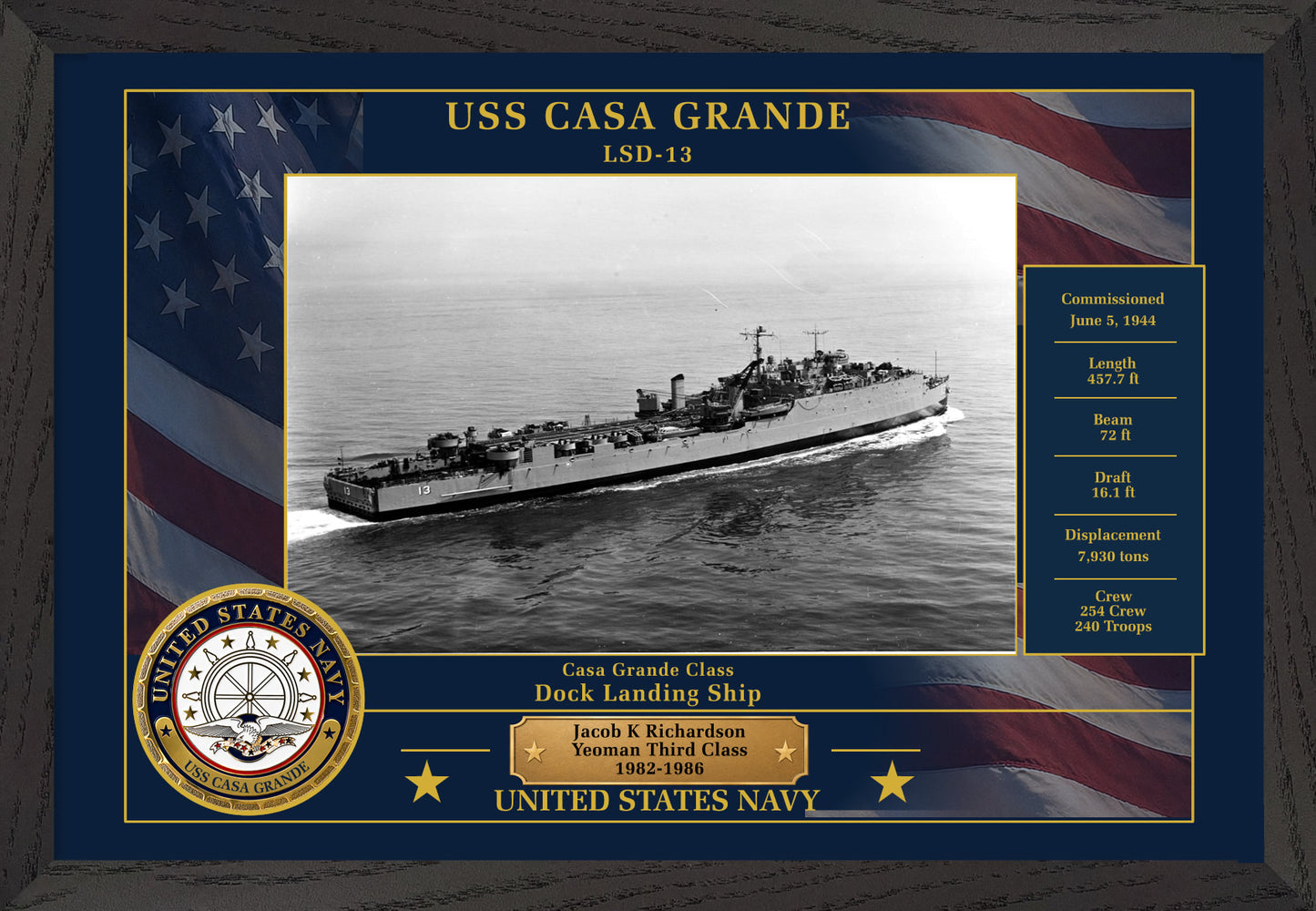 USS Casa Grande LSD-13 Framed Patriotic Photo