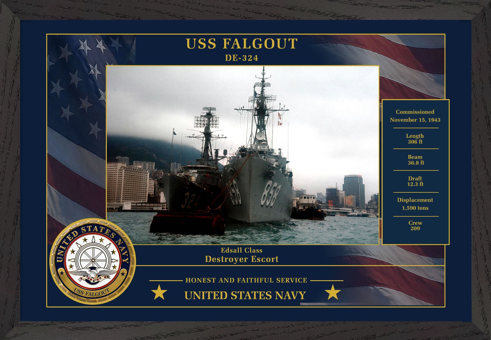 USS Falgout DE-324 Framed Patriotic Photo