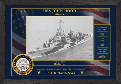 USS John Hood DD-655 Framed Patriotic Photo