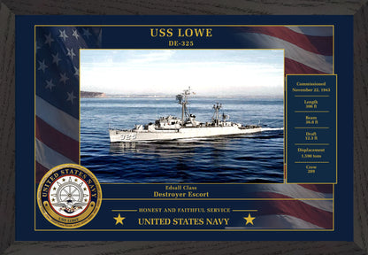 USS Lowe DE-325 Framed Patriotic Photo