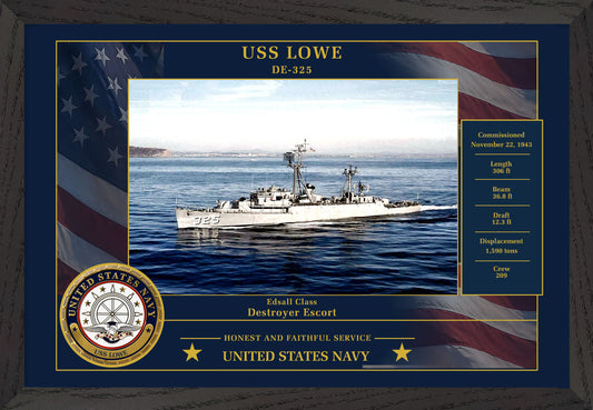 USS Lowe DE-325 Framed Patriotic Photo