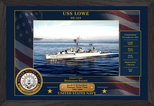 USS Lowe DE-325 Framed Patriotic Photo