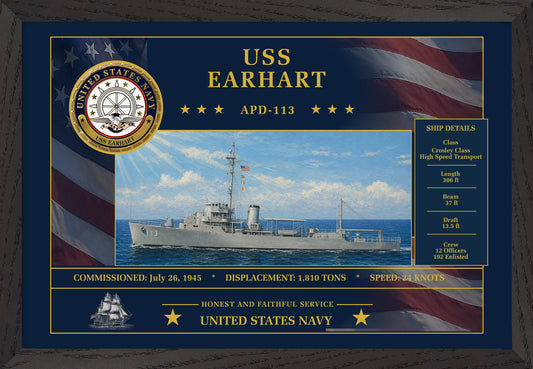 USS Earhart APD-113 Framed Patriotic Art