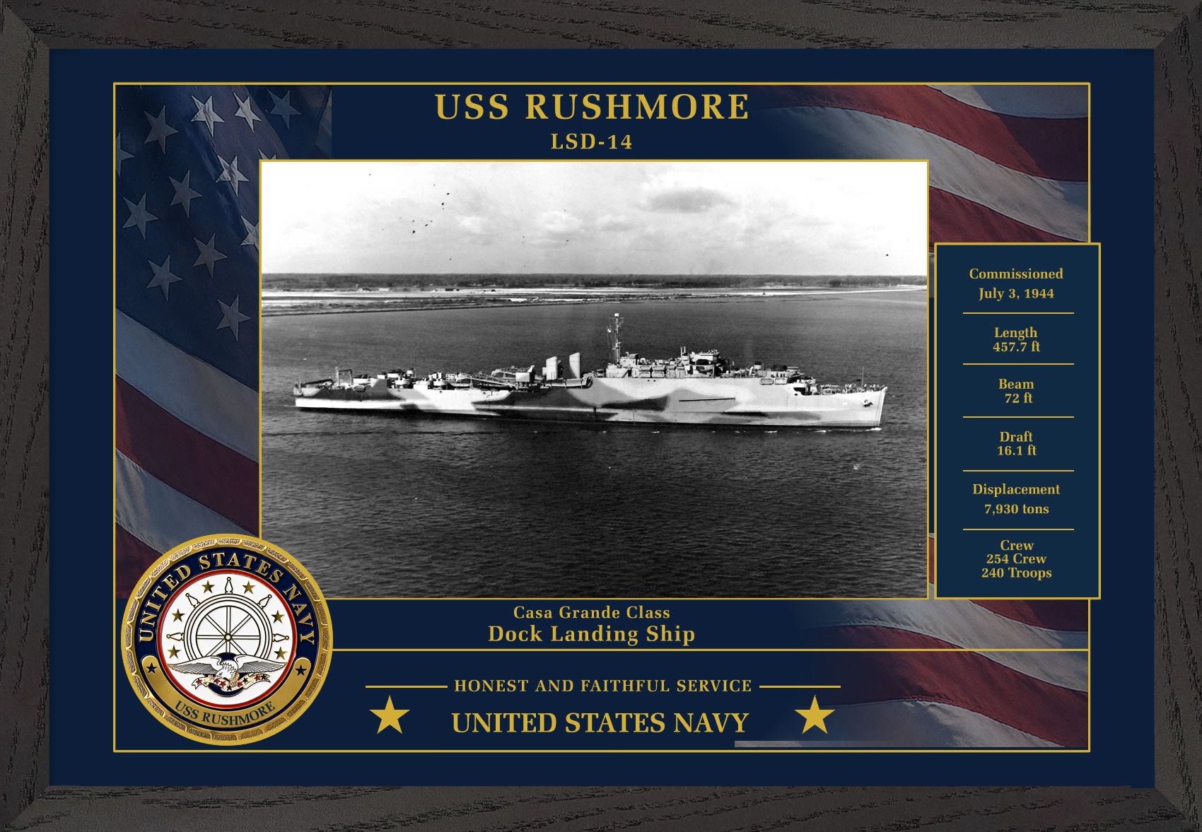 USS Rushmore LSD-14 Framed Patriotic Photo