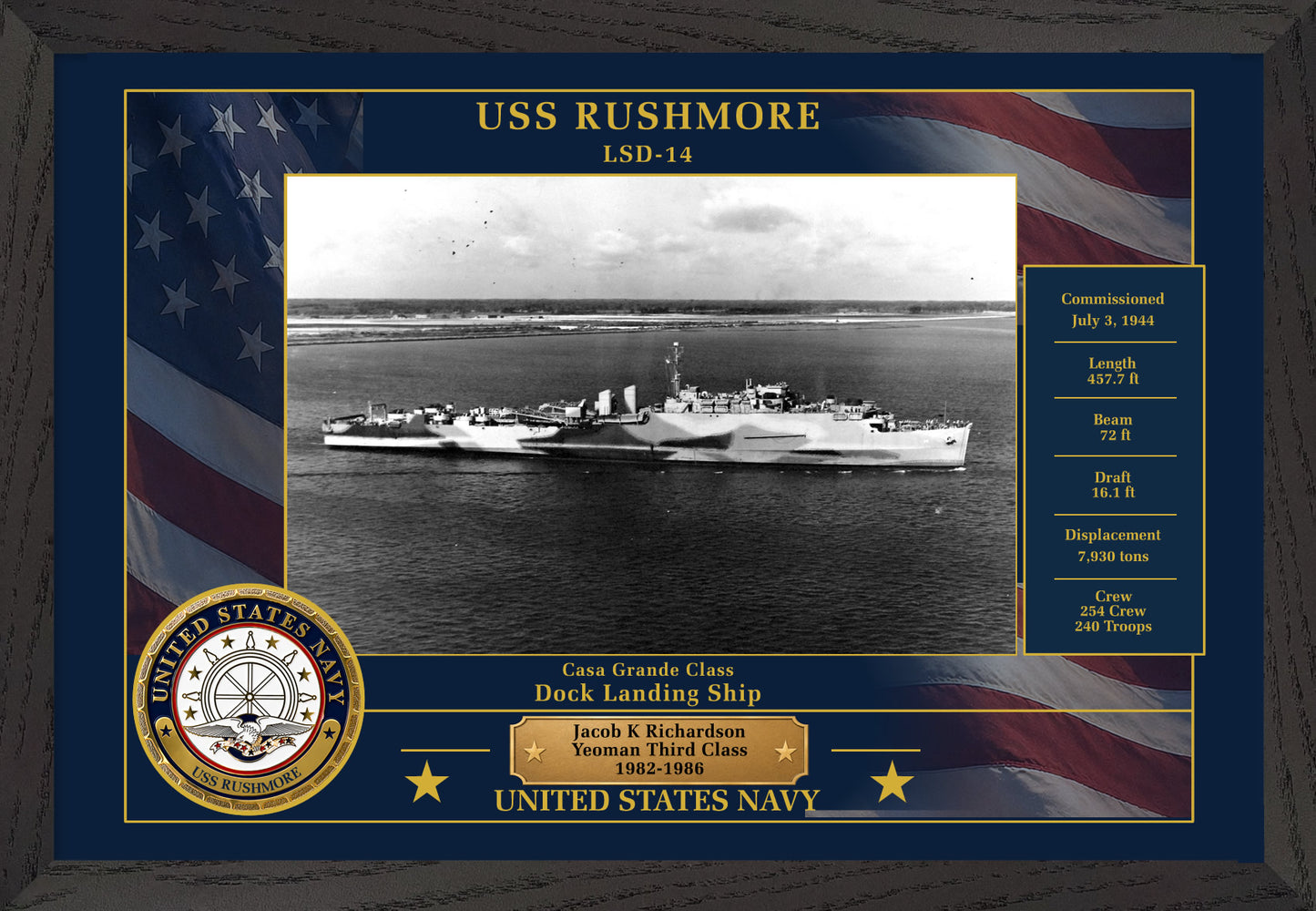 USS Rushmore LSD-14 Framed Patriotic Photo