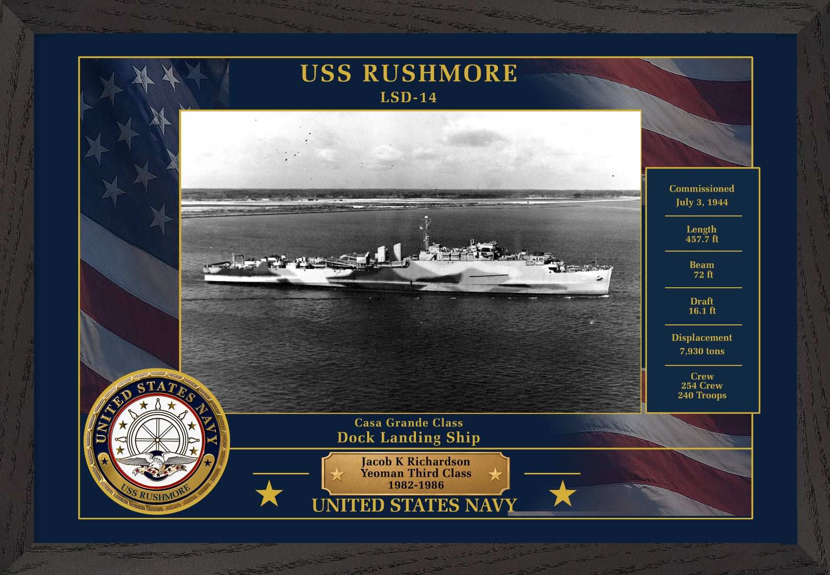 USS Rushmore LSD-14 Framed Patriotic Photo