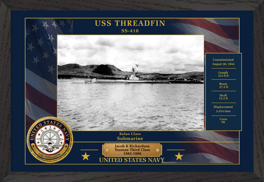 USS Threadfin SS-410 Framed Patriotic Photo