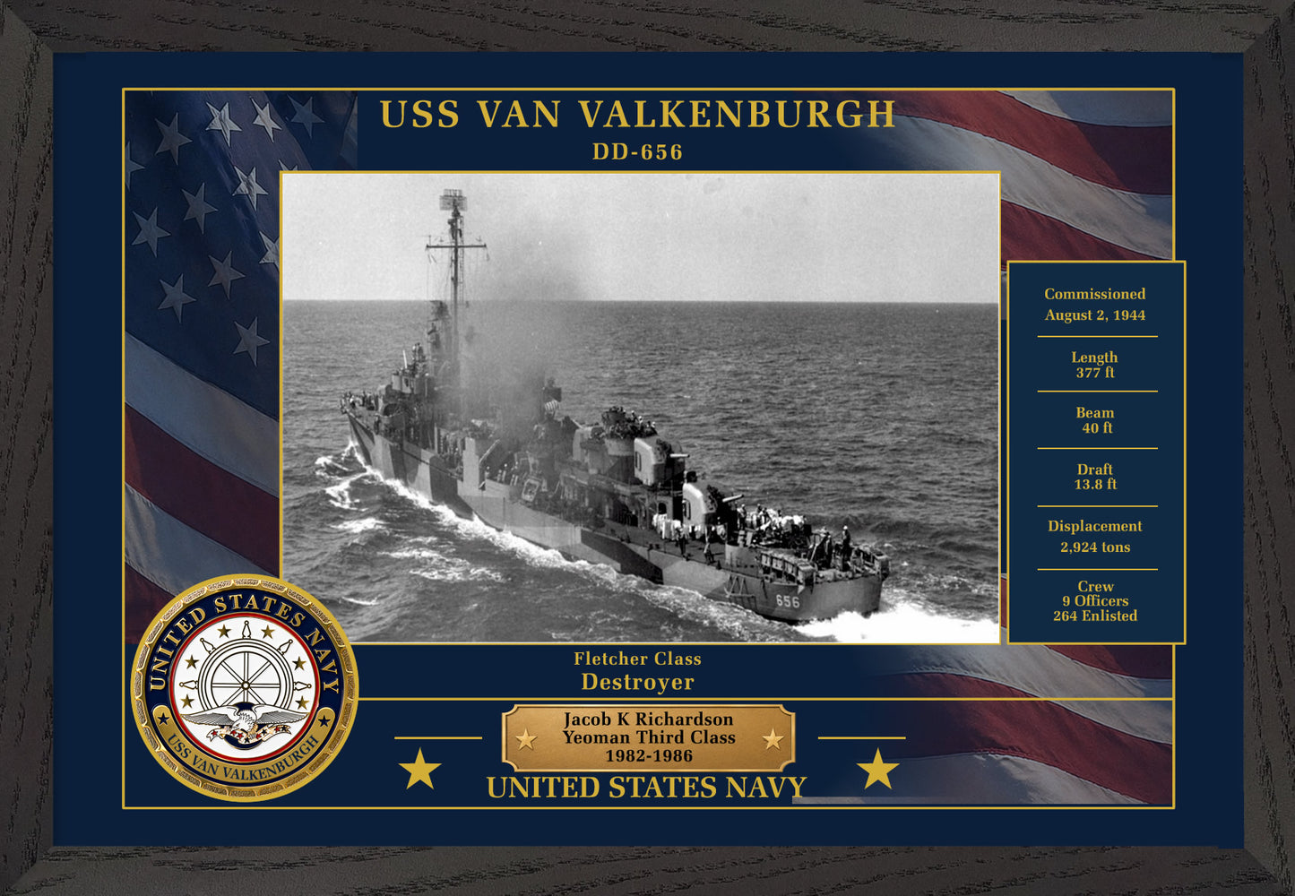 USS Van Valkenburgh DD-656 Framed Patriotic Photo
