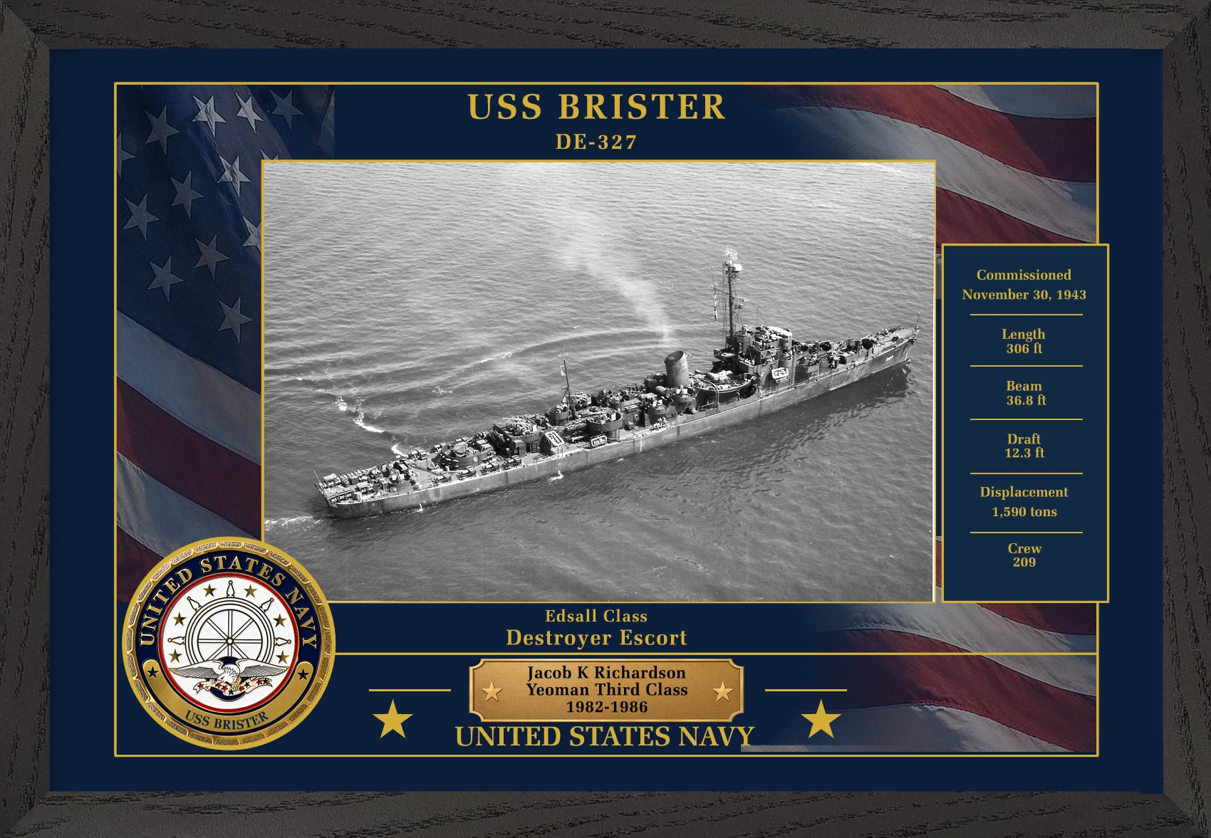 USS Brister DE-327 Framed Patriotic Photo
