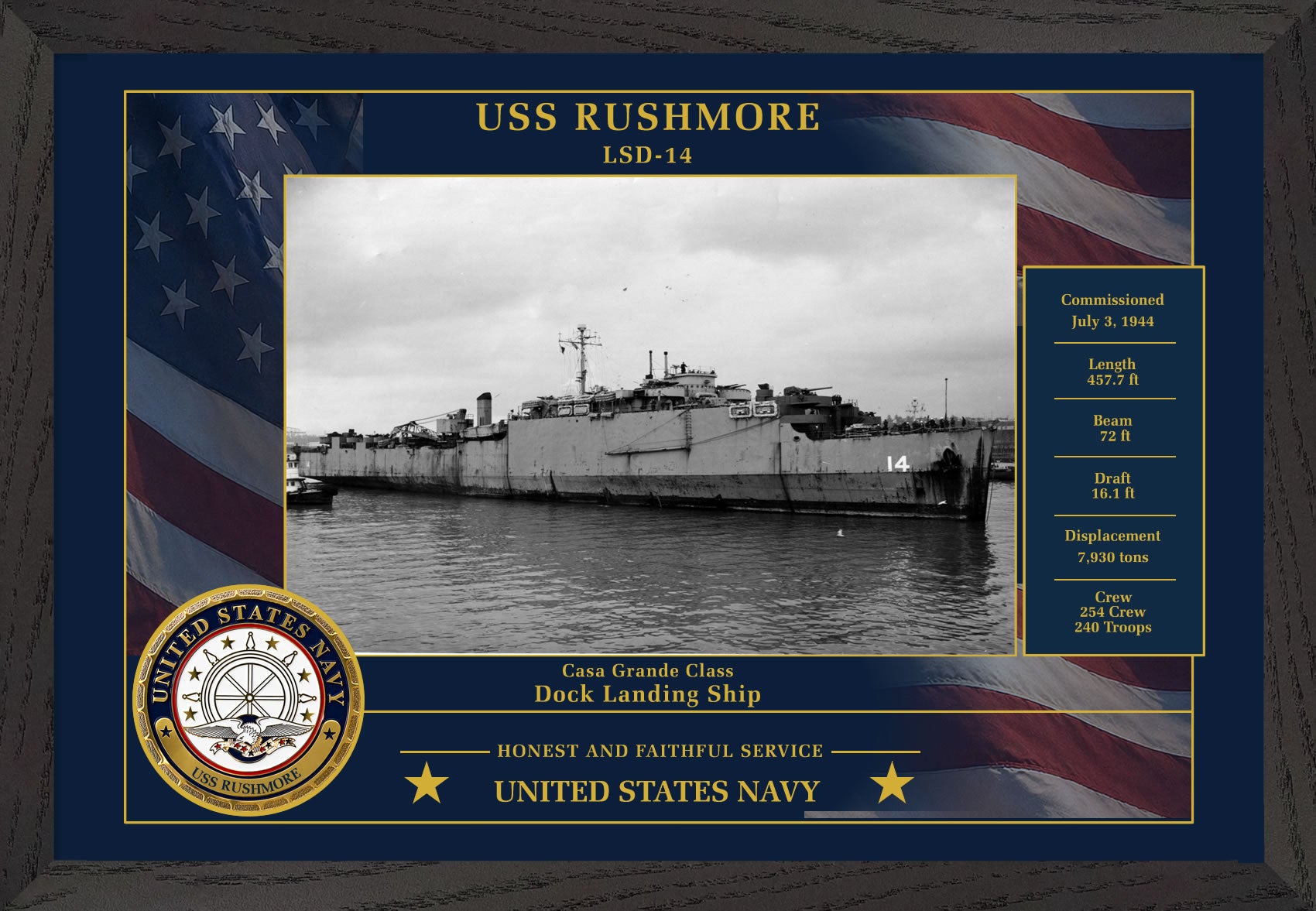 USS Rushmore LSD-14 Framed Patriotic Photo
