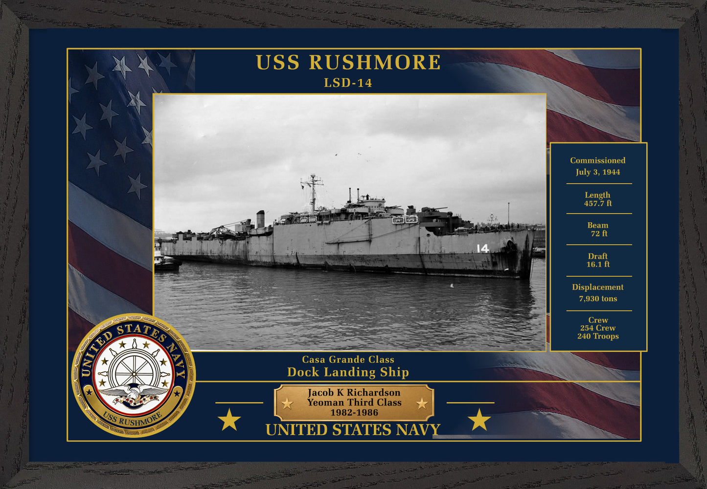 USS Rushmore LSD-14 Framed Patriotic Photo
