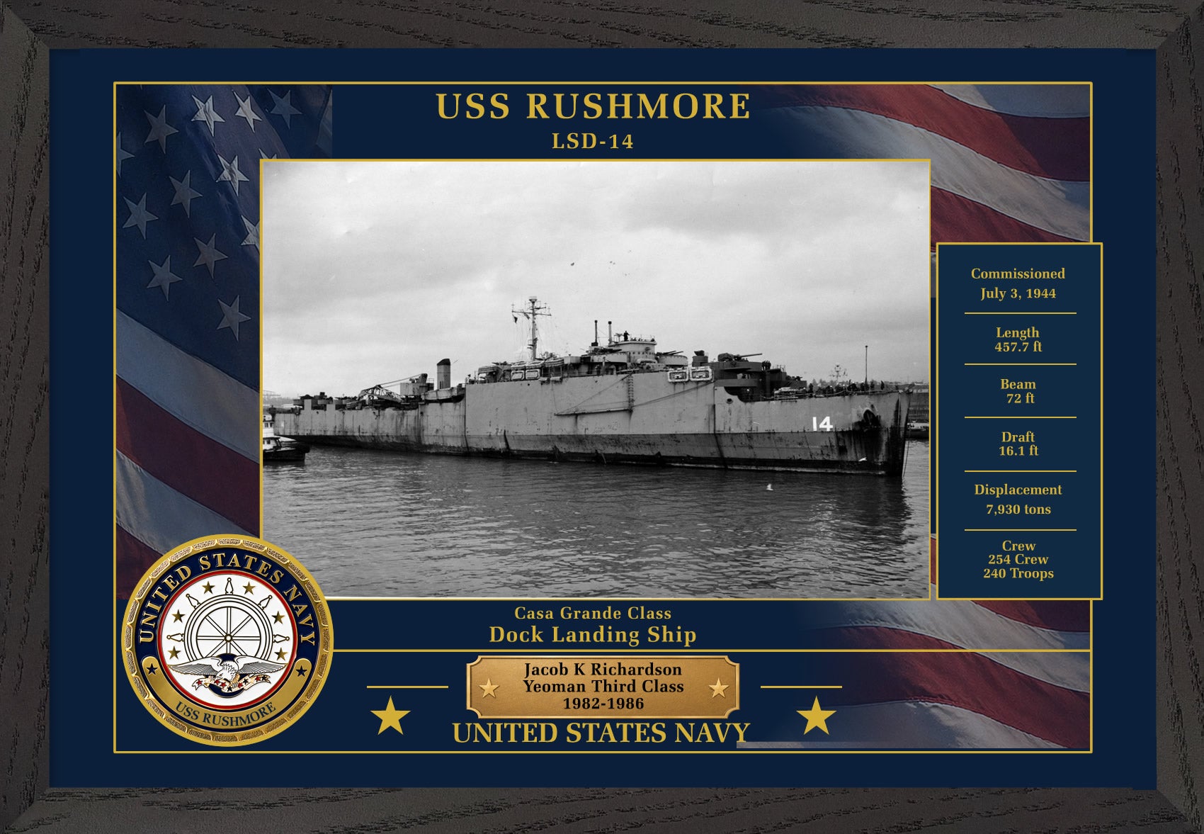 USS Rushmore LSD-14 Framed Patriotic Photo