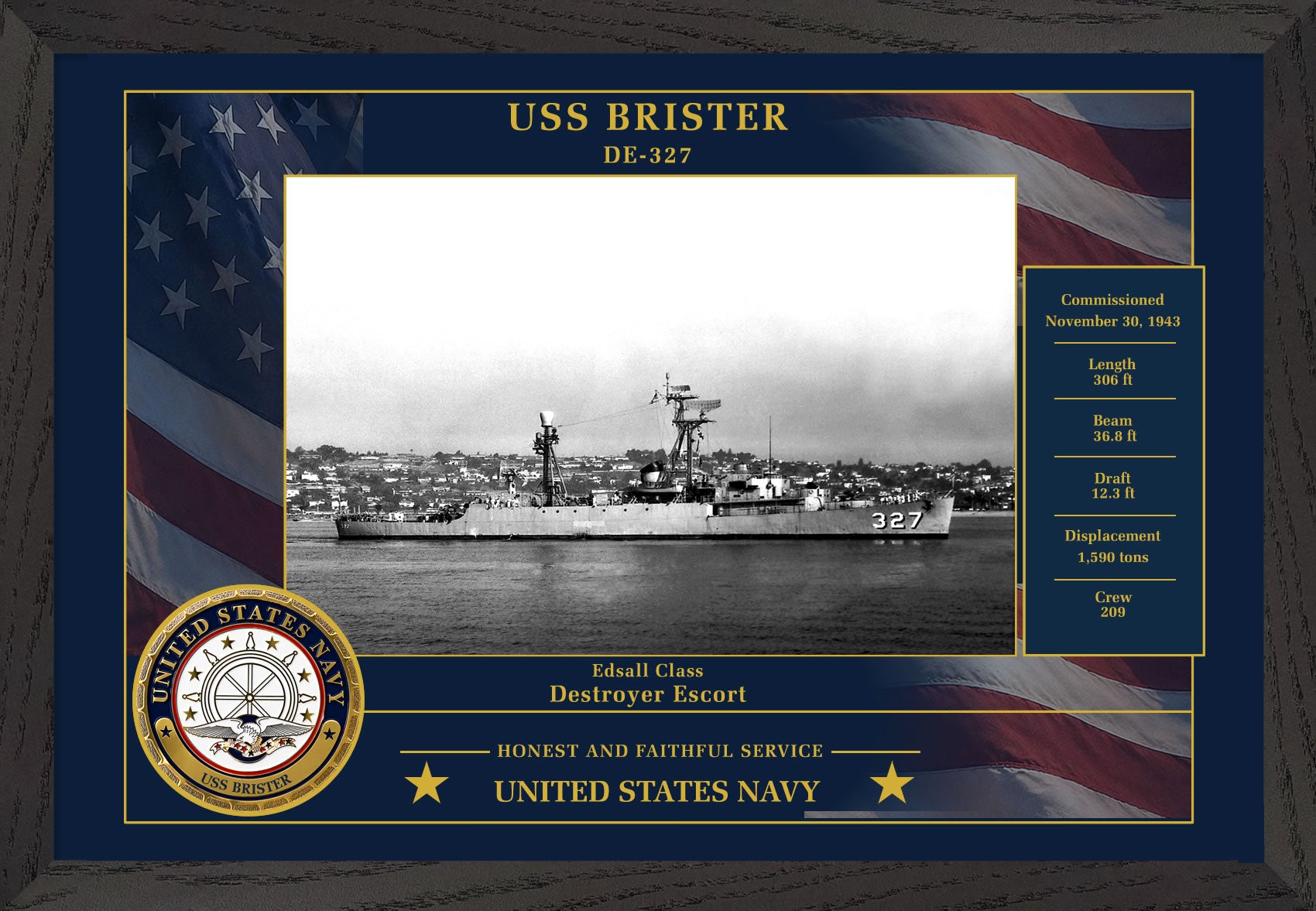 USS Brister DE-327 Framed Patriotic Photo