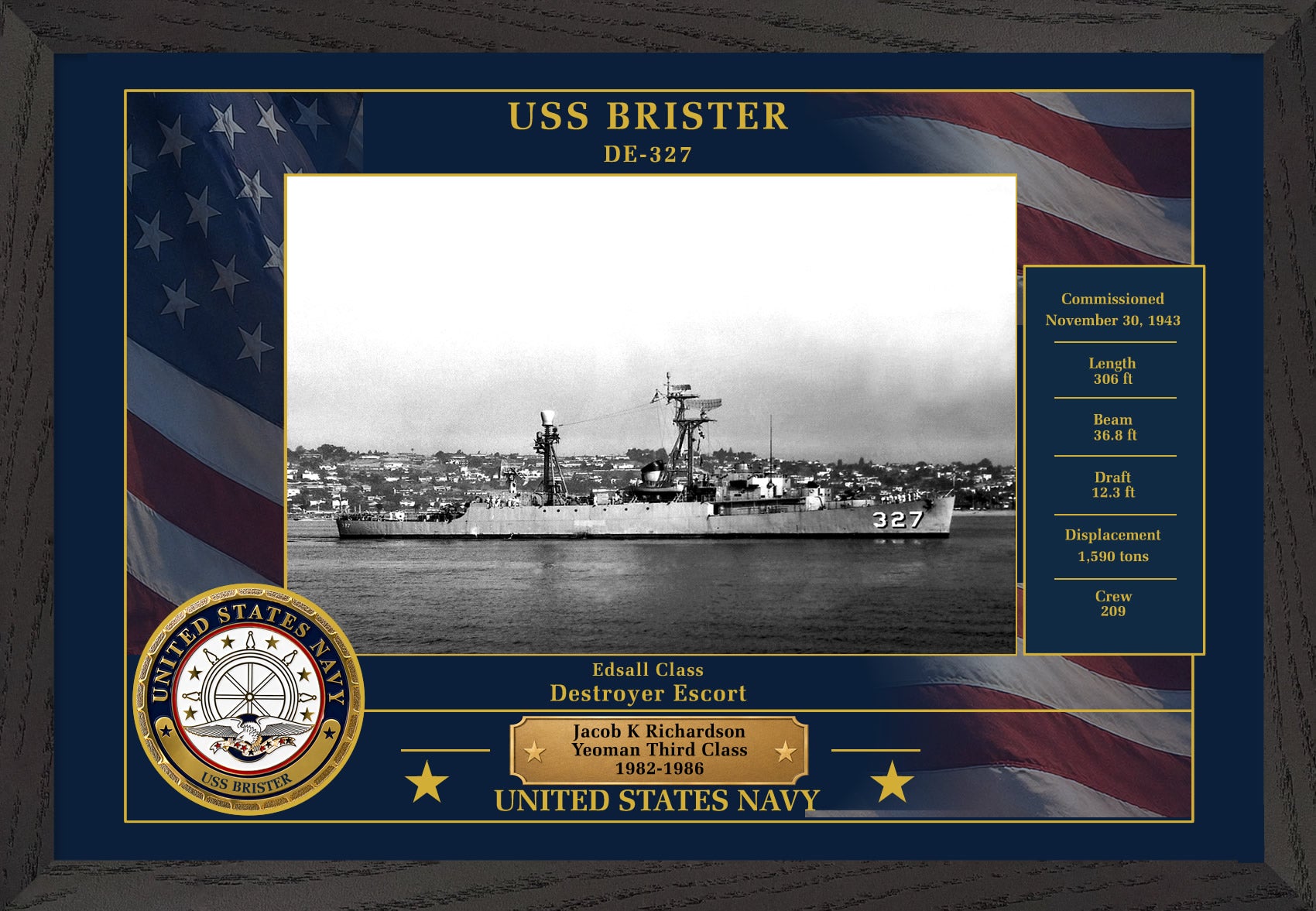 USS Brister DE-327 Framed Patriotic Photo
