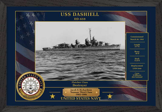 USS Dashiell DD-659 Framed Patriotic Photo