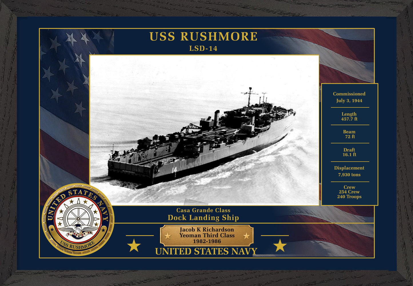 USS Rushmore LSD-14 Framed Patriotic Photo