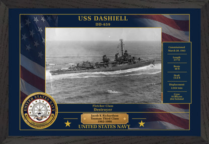 USS Dashiell DD-659 Framed Patriotic Photo