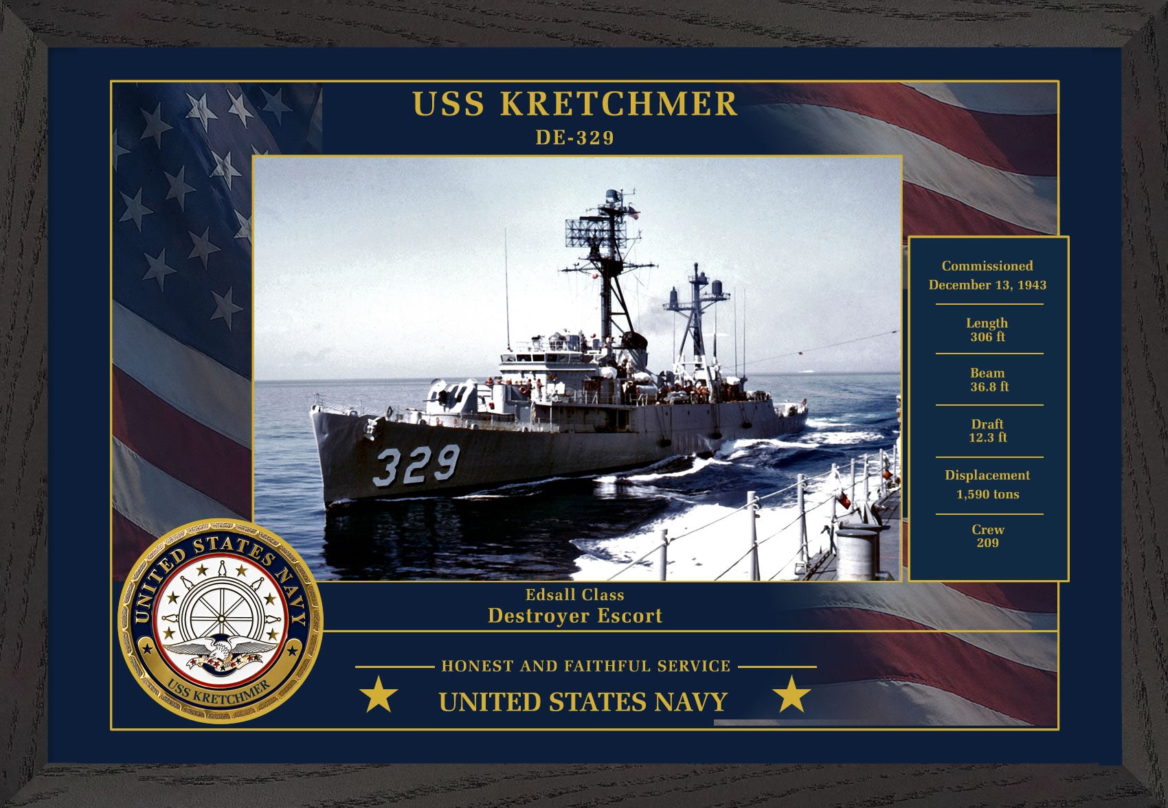 USS Kretchmer DE-329 Framed Patriotic Photo