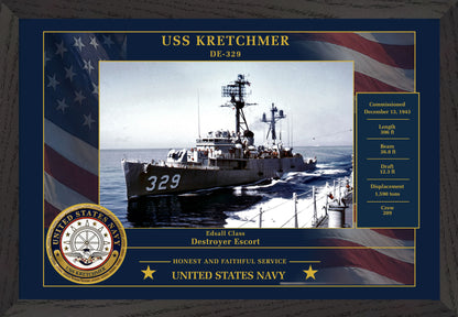 USS Kretchmer DE-329 Framed Patriotic Photo