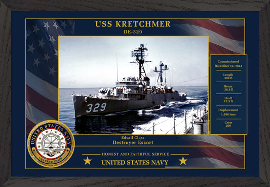 USS Kretchmer DE-329 Framed Patriotic Photo