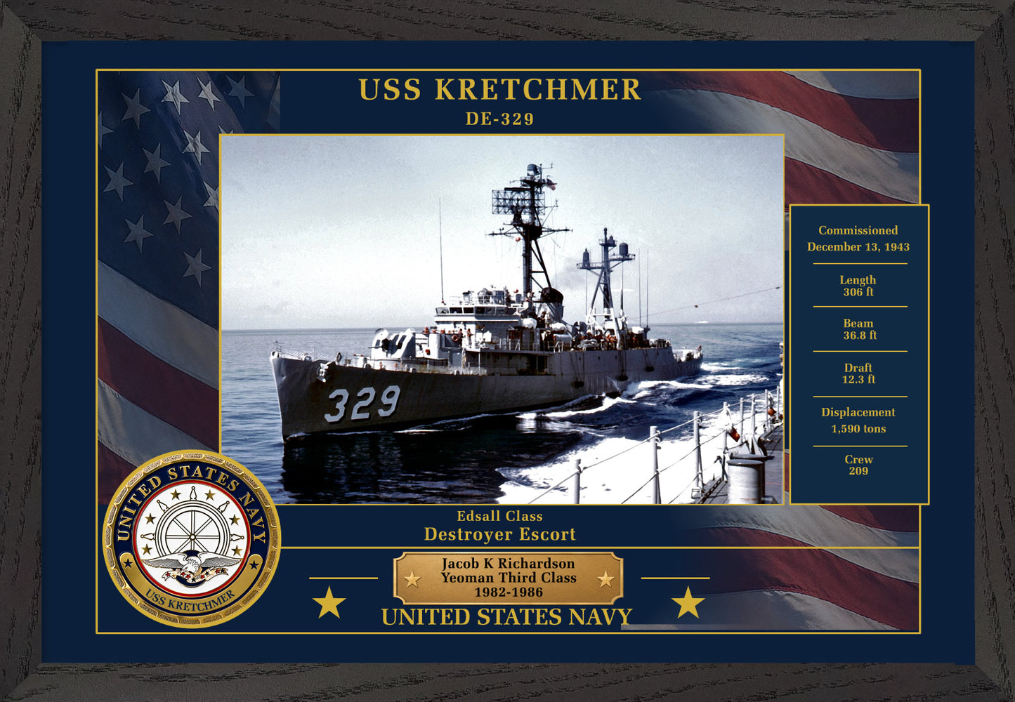 USS Kretchmer DE-329 Framed Patriotic Photo