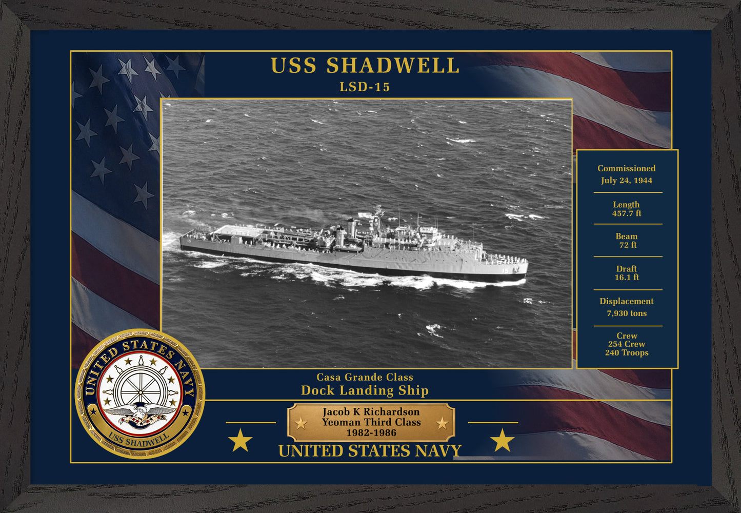 USS Shadwell LSD-15 Framed Patriotic Photo