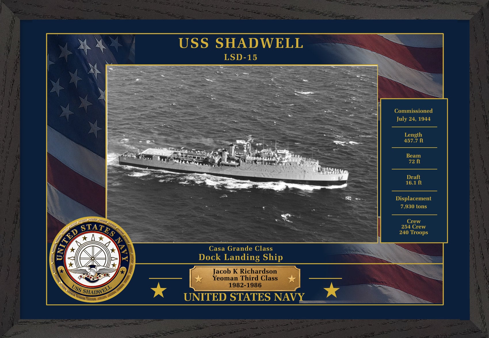 USS Shadwell LSD-15 Framed Patriotic Photo