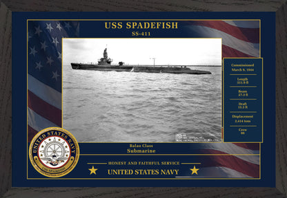 USS Spadefish SS-411 Framed Patriotic Photo